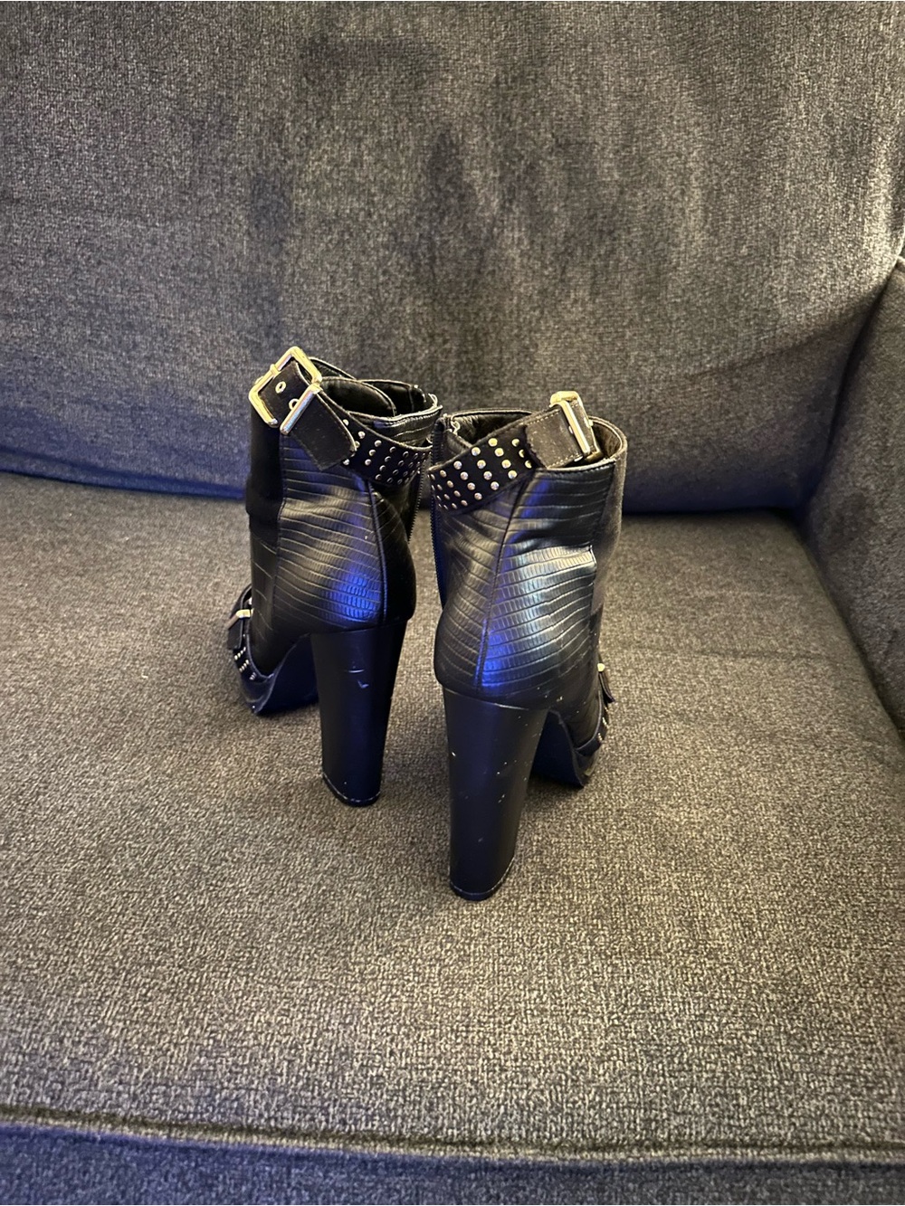 Black Studded High Heel Ankle Booties